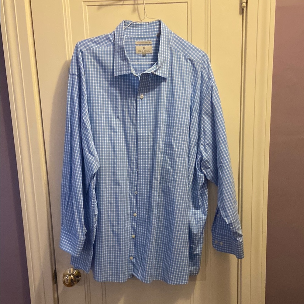 Blue Casual Button Down Shirt with Checkered Pattern